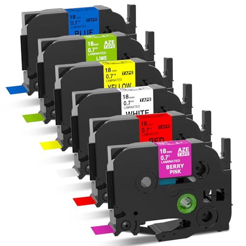 Compatible with Brother P-Touch Label Tape 3/4 Inch TZ Tape 18mm 0.7 Inch | Laminated Colored Label Maker Tape Compatible with Brother PT-D400 PT-D610BT PT-D410, White/Red/Yellow/Blue/Green/Pink, 6PK - color: ['Black on White/Pink/Yellow/Red/Blue/Green'],