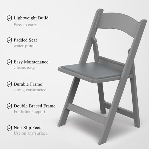 Nazhura Garden and Patio Folding Chair for Events and Wedding, Lightweight with Padded Seat, Water-Proof, Double Braced Frame, Non-Slip Feet, 350LB Capacity - color: Grey