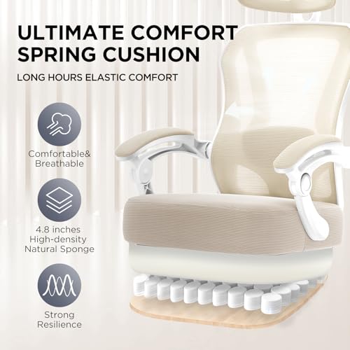 Ergonomic Office Chair with Footrest,Ultra Thick Desk Chair,Cream - color: Cream