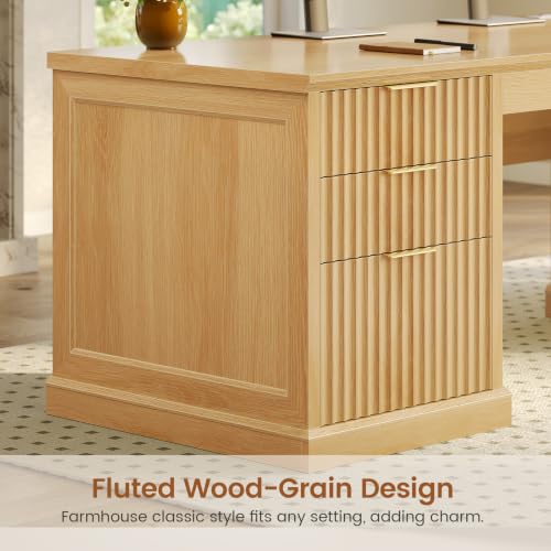 SEDETA 70.9" Executive Desk, Fluted Office Desk with Drawers, Fluted Oak - color: Fluted Oak, size: 70.9" Executive Desk