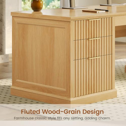 SEDETA 70.9" Executive Desk, Fluted Office Desk with Drawers, Fluted Oak - color: Fluted Oak, size: 70.9" Executive Desk