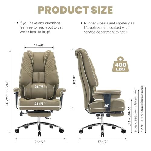 EXCEBET Big and Tall Executive Office Chair 400lbs Wide Seat, Mesh Green | Wide seat for extra comfort, Retractable footrest, 135° reclining, Lumbar support, Breathable mesh,Ergonomic high back design - color: Mesh Green