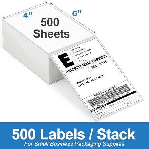 HUOJI 1000 4x6 Thermal Labels 500/Stack, Commercial Grade | Shipping Thermal Labels 4x6 Fanfold, Clear Printing, Compatible with Rollo, Zebra, MUNBYN Printers - size: 2 Stacks | 1000 Labels