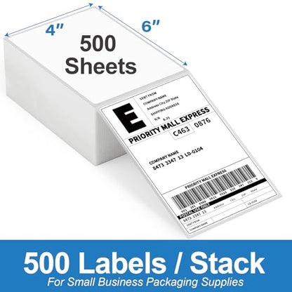 HUOJI 1000 4x6 Thermal Labels 500/Stack, Commercial Grade | Shipping Thermal Labels 4x6 Fanfold, Clear Printing, Compatible with Rollo, Zebra, MUNBYN Printers - size: 2 Stacks | 1000 Labels