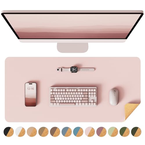 YSAGi Double-Sided Desk Pad, Leather Desk Mat, Eco Cork Desk Pad Protector, Large Mouse Pad for Desk, Waterproof Desk Blotter Pad, Desk Writing Pad for Office Work/Home(23.6"x13.7",Pink+Cork) - color: Pink+cork, size: 23.6" x 13.7"
