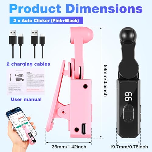 2 Pack Auto Clicker Tapper for Phone Rechargeable & 107 Adjustable Speeds