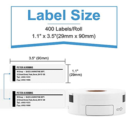 6 Rolls Compatible with Brother DK-1201 Standard Address Labels Die-Cut 1.1" x 3.5" (29mm x 90mm) for QL 600 550 810w Label Printers, 400 Labels/Roll - size: 1.1 in x 3.5 in, style: Die cut label 6 rolls