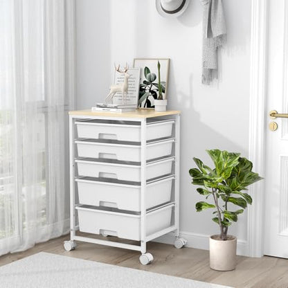 SYKIARIOL Rolling Cart with Drawers, 5 Drawers Utility Cart, Bright White - color: Bright White