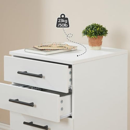 HOOBRO 5-Drawer File Cabinet, Office Filing Cabinet with Drawers, Wooden Mobile Storage Cabinet with Wheels, for Makeup, Home Office, Easy Assembly, White WT05WJ01G1 - color: White