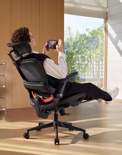 SIHOO B100 PRO Ergonomic Mesh Office Chair with Footrest | Desk Chair With Adaptive Lumbar Support, Wide Headrest, 360° Rotatable Flip-Up Armrests, Black - color: Ink Black, size: Pack of 1