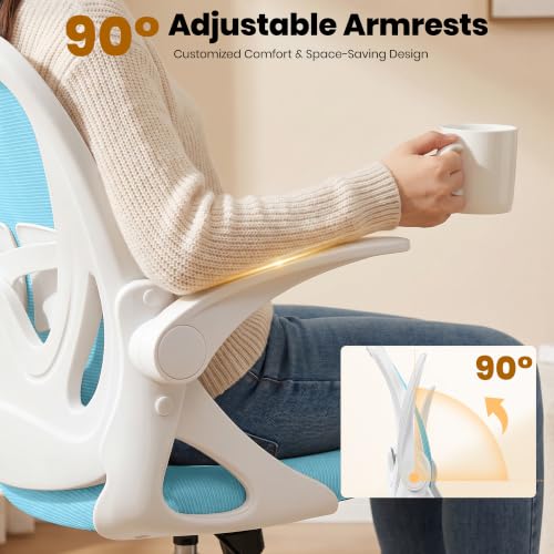 Primy Drafting Chair Tall Office Chair with Flip-up Armrests Executive Ergonomic Computer Standing Desk Chair with Lumbar Support and Adjustable Footrest Ring（Blue） - color: Blue, size: 934-Z