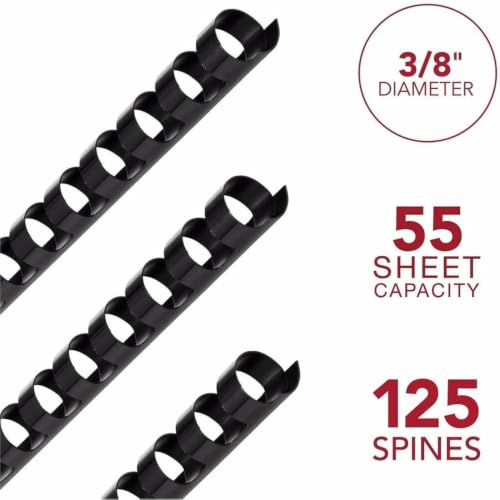 Mead CombBind Binding Spines/Spirals/Coils/Combs, 3/8", 55 Sheet Capacity, Black, 125 Pack (4000132) - size: 3/8"