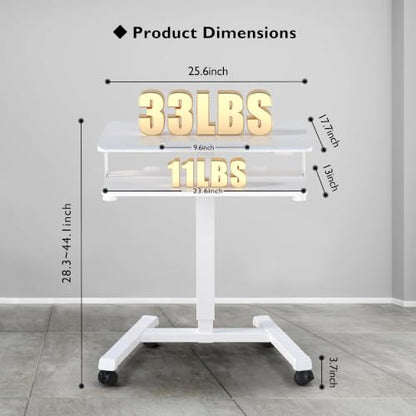 BONTEC Mobile Standing Desk with Keyboard Tray, Mobile Podium on Wheels | Rolling Laptop Sit Stand Desk, Adjustable Height Desk Up to 33lbs, Portable Computer Workstation Cart for Living Room, White - color: White