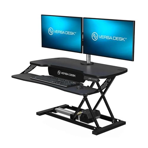 VERSADESK PowerPro Elite 36” - Electric Adjustable Desk Converter with Programmable Controller and USB Hub. Mobile App Controllable. Removable Keyboard Tray - Powerful Riser Lifts 80 lbs – Black - color: Black, size: 36" Wide