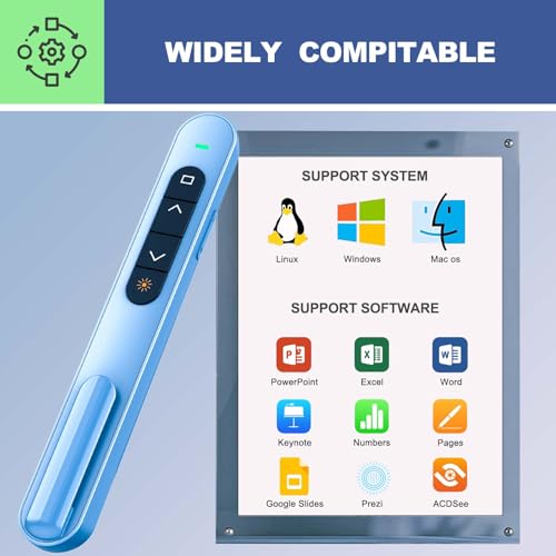 QUI Presentation Clicker with Volume Control, Wireless Presenter Remote | Plug & Play 2.4GHz USB Slide Advancer Compatible with Mac/Windows, Works with PowerPoint, Keynote, and Google Slides - color: Blue, size: L