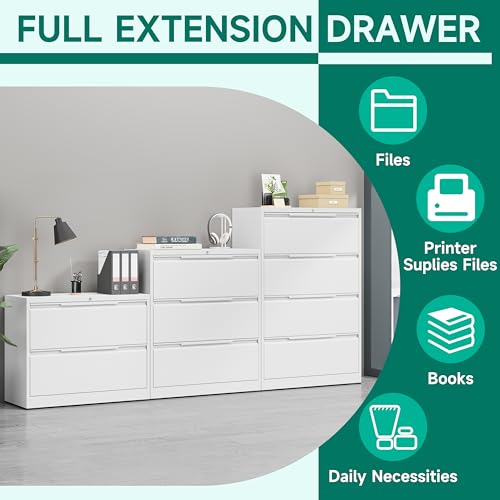 2 Drawer File Cabinet with Lock,Lateral File Cabinet,35.4" W Metal File Cabinets for Home Office,Hanging Files Letter/Legal/F4/A4 Size (White - Assembly Required) - color: White, size: 2 Drawer-Lateral-36"W