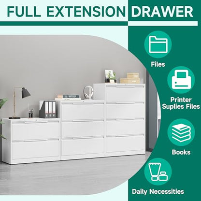 2 Drawer File Cabinet with Lock,Lateral File Cabinet,35.4" W Metal File Cabinets for Home Office,Hanging Files Letter/Legal/F4/A4 Size (White - Assembly Required) - color: White, size: 2 Drawer-Lateral-36"W