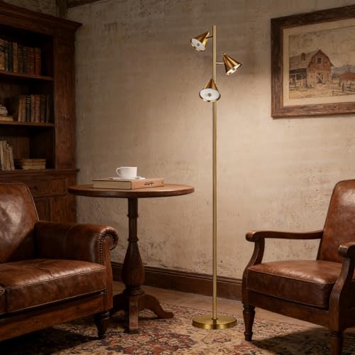 Floor Lamp with 3 Rotatable LED Lights，Magnetic Remote，and 5 Color Temperatures - color: Bronze