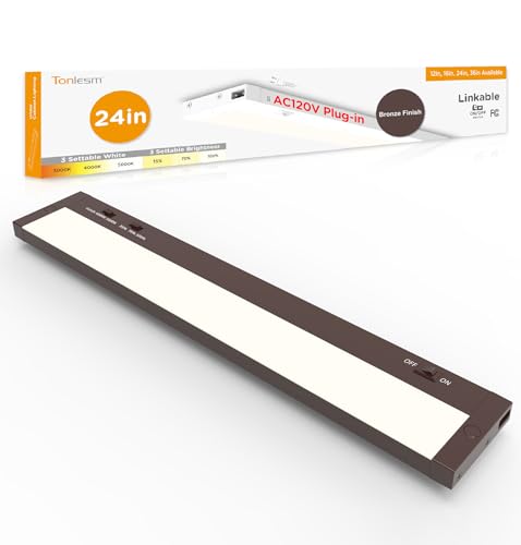 Under Cabinet Lighting Plug in,14W 120V 3 Color 3000K/4000K/5000K,3 Brightness,Super Bright,Ultra Thin Under Counter Lights for Kitchen,Linkable LED Cabinet Light(24inch,Bronze,1Pack) - color: Bronze, size: 24 Inch