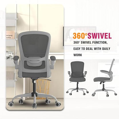 Ergonomic Office Chair w/Adjustable Lumbar, Flip Armrest, 135° Recline - color: Iron Gray With Gray Frame