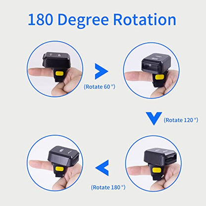 2D Wireless Ring Barcode Scanner,Portable Bluetooth Wearable Finger 1D 2D Mini Bar Code Reader Scanner Suppot Screen Scanning with Bluetooth & 2.4GHz Wireless & Wired Connection Scanner