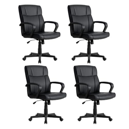 Office Desk Chair Set of 4 Conference Room Chairs Modern Ergonomic Executive Swivel Chair Adjustable Height PU Leather Home Desk Chair with Armrests Comfy Computer Task Chairs with Wheels - color: Black, size: Set of 4