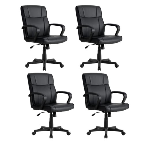 Office Desk Chair Set of 4 Conference Room Chairs Modern Ergonomic Executive Swivel Chair Adjustable Height PU Leather Home Desk Chair with Armrests Comfy Computer Task Chairs with Wheels - color: Black, size: Set of 4