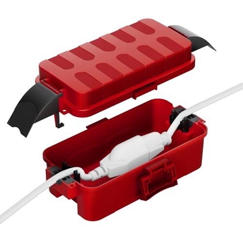 Flemoon IP55 Small Outdoor Electrical Box Waterproof, for Power Strip | Inner 5.9 x 3.2 x 1.8inch, Extension Cord Cover with Detachable Awning Covers for Plug, Outlet, Holiday Lights, Red - color: Red, size: Small