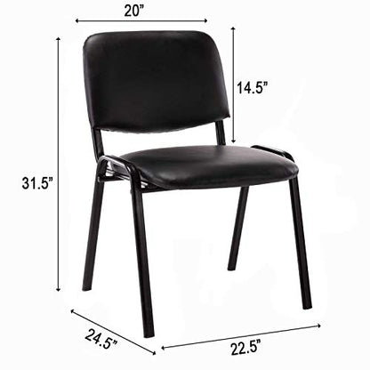 Leather Waiting Room Chairs Stackable Conference Room Chairs No Wheels Office Guest Chair for Reception School Breakroom Banquet Church Lobby (Leather-Cushion,Black,5PCS) - color: Leather-cushion Black