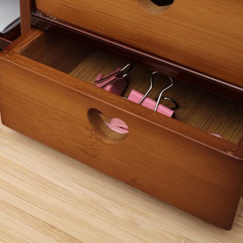 Monitor Stand Riser with 3 Drawers 2-Tier Bamboo Wood Computer Riser for Desk Home Office Desktop Stand Storage Organizer for TV Laptop Computer PC