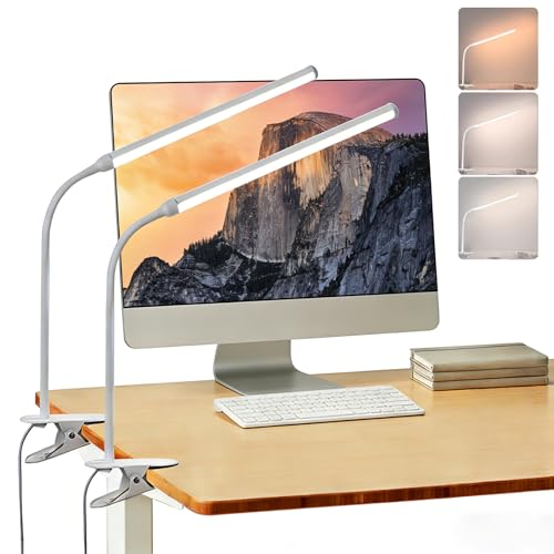 2 Pack LED Desk Lamp with Clamp, Desk Lamps for Home Office Three Colors Dimming, Computer Desk Monitor Light Bar Curved, Clip on Reading Accessories Lighting, Work from Home Essentials - color: White, size: 11inch/2 pack