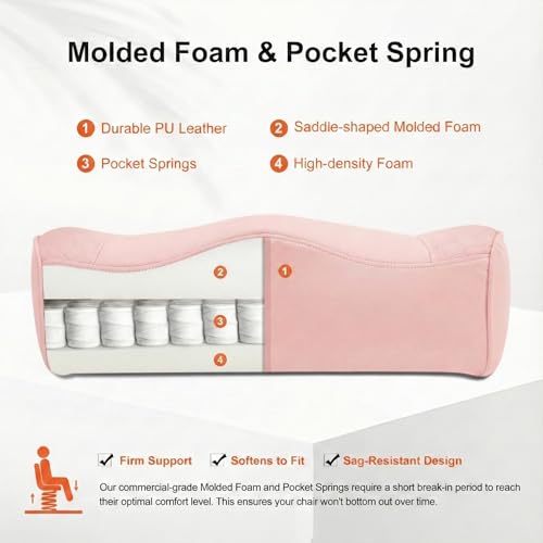 EXCEBET Big and Tall Office Chair 400lbs Wide Seat, Leather High Back Executive Office Chair with Foot Rest, Ergonomic Chairs Lumbar Support for Lower Back Pain Relief (Light Pink) - color: Bright Pink