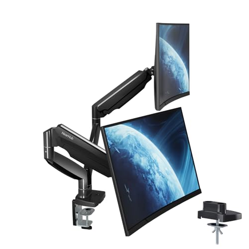 Curved Monitor Mount Dual Monitor Arm up to 35" Screens, Max 28.6lbs Each, Heavy Duty Ultrawide Monitor Arm,Swivel -90° to +90°, Tilt -45° to +90°,Rotate 360°,VESA 75x75&100x100,for Curved/Flat