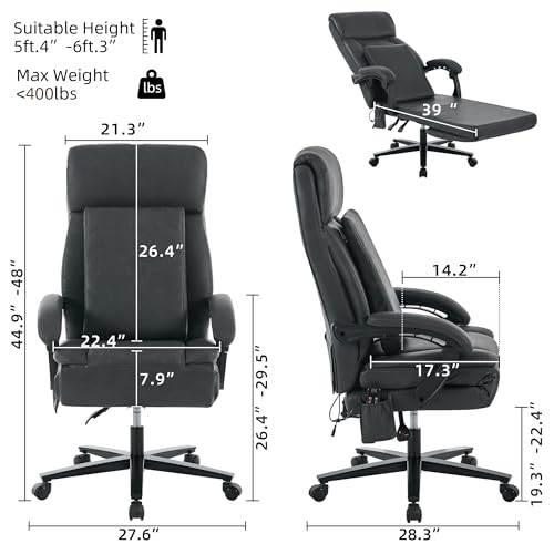 Executive Office Chair with Footrest, Ergonomic Computer Desk Chairs,Mid-Tall Back Leather Office Chair,Lumbar Support Swivel Chair with Rocking Function,Black - color: Black