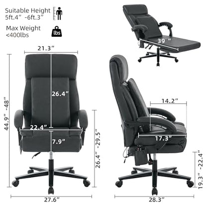 Executive Office Chair with Footrest, Ergonomic Computer Desk Chairs,Mid-Tall Back Leather Office Chair,Lumbar Support Swivel Chair with Rocking Function,Black - color: Black