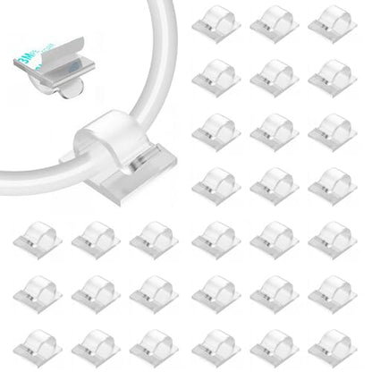 LinkDocs 30 PCS Adhesive Cable Wire Clips Clear, Cable Staples Outdoor Cable Management Wire Organizer Cord Holder for Under Desk, Car, Wall, TV PC Ethernet Cable (Clear)