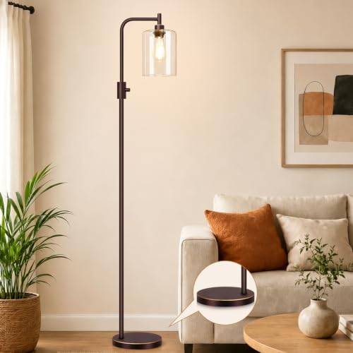【Upgraded】 Dimmable Floor Lamp for Living Room with Glass Lampshade, Brown with GoldEdge Modern Floor Lamp with 900LM LED Bulb Included, Standing Tall Lamp for Bedroom, Office, Reading Room, Corner - color: Clear Glass-Brown with GoldEdge