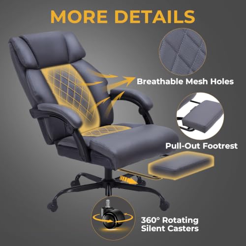 Massage Office Chair with Foot Rest & Heating, Ergonomic Reclining Leather Executive Desk Chair, Vibration Massager Big & Tall Gaming Computer Chair for Home Office, 6-Point Gray - color: Gray02