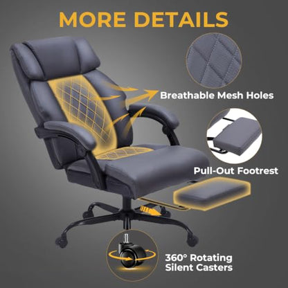 Massage Office Chair with Foot Rest & Heating, Ergonomic Reclining Leather Executive Desk Chair, Vibration Massager Big & Tall Gaming Computer Chair for Home Office, 6-Point Gray - color: Gray02