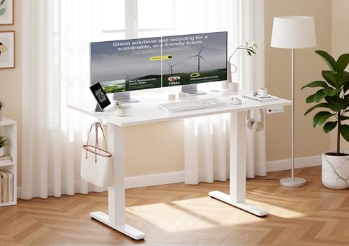 Claiks Electric Height Adjustable Standing Desk, 48x24 Inch, Cold White | Smooth Height Adjustment, 3 Memory Presets, Cable management hub & hook, Stable Steel Frame, 156 lbs Capacity, Easy Assembly - color: Cold White, size: 48