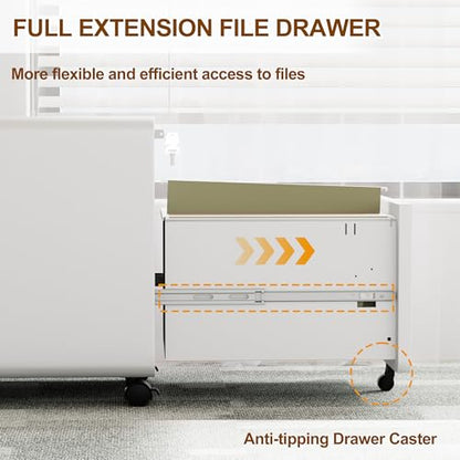 2 Drawer Mobile Low Profile File Cabinet with Lock and 4 Keys | Metal Filing Cabinet for Home Office, Under Desk, Pre-Assembly, File Drawer, Letter/Legal/A4 Hanging File Folders - color: White, size: 19.1"H*15.7"W-2 Drawers