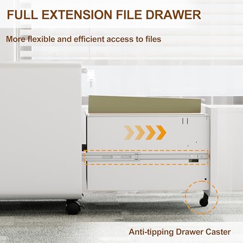2 Drawer Mobile Low Profile File Cabinet with Lock and 4 Keys | Metal Filing Cabinet for Home Office, Under Desk, Pre-Assembly, File Drawer, Letter/Legal/A4 Hanging File Folders - color: White, size: 19.1"H*15.7"W-2 Drawers