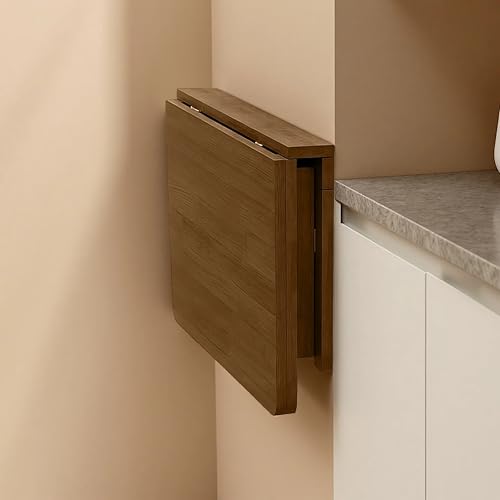 MM MELISEN Wall Desk - 24x16 Inch, Walnut Color Compact Desk for Laundry Room or Kitchen Area. Solid Wood fold-Down Surface for Daily tasks. Stores Flat When not in use - color: Walnut, size: 60X40CM/24X16IN
