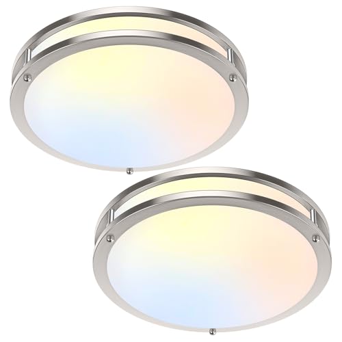 TOBUSA 2-Pack 12 Inch Flush Mount LED Ceiling Lights, 36W 3600lm Super Bright Kitchen Light Fixtures, 5CCT Adjustable LED Lights for Bedroom Bathroom Closet, Modern Ceiling Lamps, Brushed Nickle - color: Brushed Nickle-5CCT-2, size: 12 inch