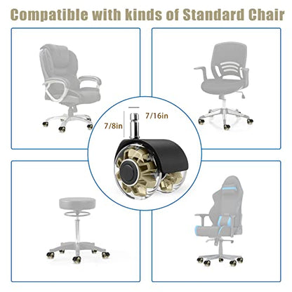 Omyoffice 2" Office Chair Wheels Set of 5, Gold Heavy Duty Chair Caster | Support 2200lbs, Mute Rubber, Universal Fit 7/16"x7/8" Stem, Smooth Quiet Rolling, Safety Protection for Hardwood, Carpet - color: Gold