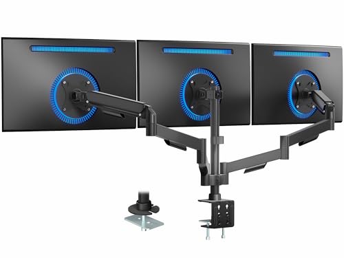 VIVO Triple Monitor Stand, Fully Adjustable Arms for 17 to 27 inch Screens, Mechanical Articulating Desk Mount, Gaming and Office Setups, VESA 75x75, 100x100, Max 19.8 lbs, Classic, Black, STAND-V003O - color: Black, size: Triple Mount