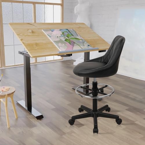 Small Rolling Stool with Backrest - 360° Swivel Chairs with Wheels, Adjustable Height Footrest Armless Vanity Chair, Thickened Seat Cushion Stool Chairs for Spa, Shop, Salon, Massage, Black, 1 Pack - color: Roubert_black, size: 1 Pack