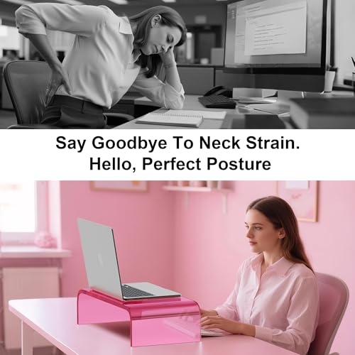 Acrylic Monitor Stand Riser Pink Laptop Stand Riser L15 xW7.5 xH4 - size: 15''-Pink