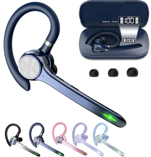 HEIBAS Bluetooth Headset, Wireless Earpiece with Mic for Work - color: Blue
