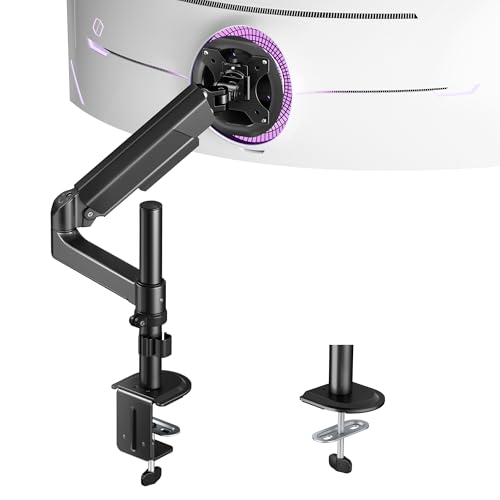 ARES WING Single Monitor Mount - 17 to 40 Inch Screen Monitor Arm, Black | Ultrawide Monitor Arm for Heavy Duty Curved Screen up to 26.4 lbs with Clamp/Grommet Desk Mount, 75/100 Vesa Mount - size: Single Monitor Arm